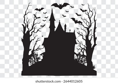 assombrado Halloween casa linha arte silhueta vetor ilustração