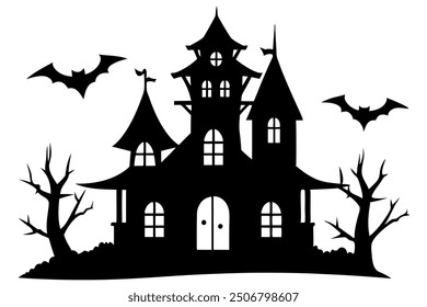 Haunted Halloween house silhouette vector illustration 