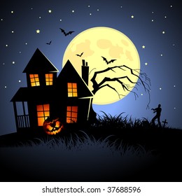 Haunted Halloween House! Vector illustration.