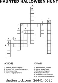 Haunted Halloween Hunt Crossword Puzzle Grid Game Activity Worksheet vector