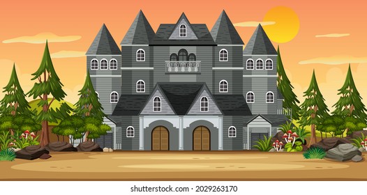Haunted halloween mansion at daytime illustration