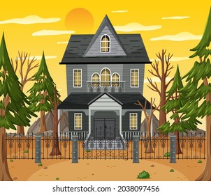 Haunted halloween mansion at daytime illustration