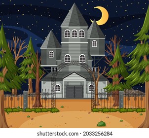 Haunted halloween mansion at night illustration