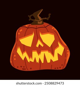 Haunted Halloween pumpkin lantern vector cartoon illustration isolated on a white background.