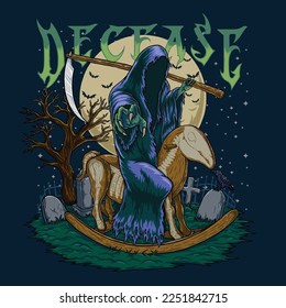 Haunted Horseman Carrying Scythe Under the Moon Vector Illustration