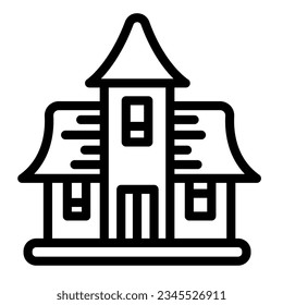 Haunted house, abandoned building, cursed mansion line icon, halloween concept, manor vector sign on white background, outline style icon mobile concept web design. Vector graphics.