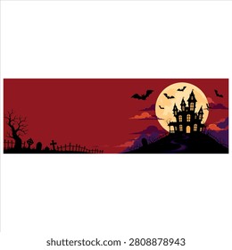Haunted House with Bats and a Full Moon in a Spooky Halloween Scene Featuring Night, Scary, Graveyard with Trees and Fence