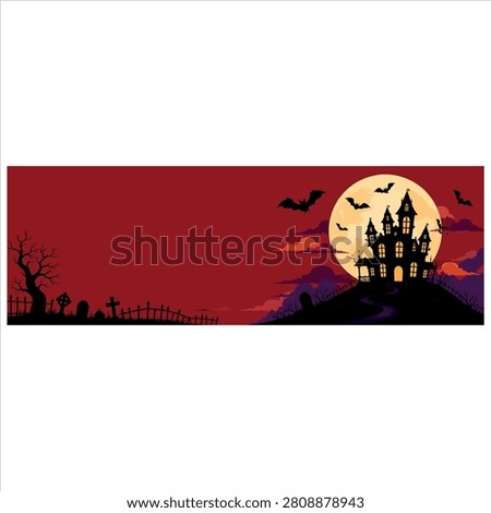 Haunted House with Bats and a Full Moon in a Spooky Halloween Scene Featuring Night, Scary, Graveyard with Trees and Fence