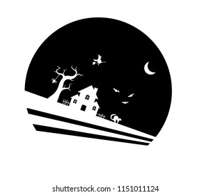 haunted house, black silhouette vector on a white background
