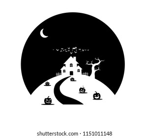 haunted house, black silhouette vector on a white background