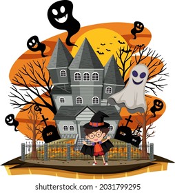 Haunted house in cartoon style illustration