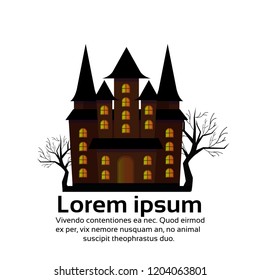 haunted house castle happy halloween celebration concept flat copy space vector illustration