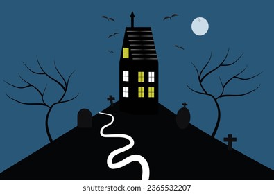 Haunted House collection. scary halloween house Very large set of black vector Halloween silhouettes with , birds , haunted houses, trees, ghosts and graves 