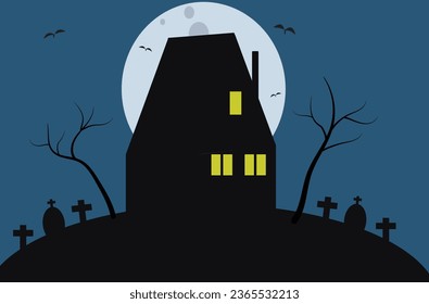 Haunted House collection. scary halloween house Very large set of black vector Halloween silhouettes with , birds , haunted houses, trees, ghosts and graves 