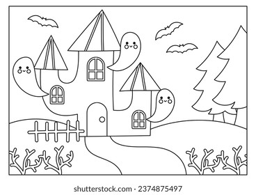 Haunted house coloring page for kids