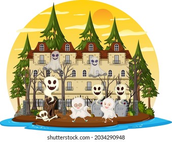 Haunted house at daytime scene illustration