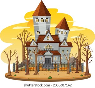 Haunted house at daytime scene illustration
