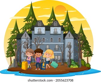 Haunted house at daytime scene illustration