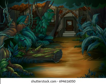 Haunted house in the deep forest illustration