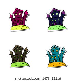 haunted house and full moon with ghost,horror night background.Vector illustration.