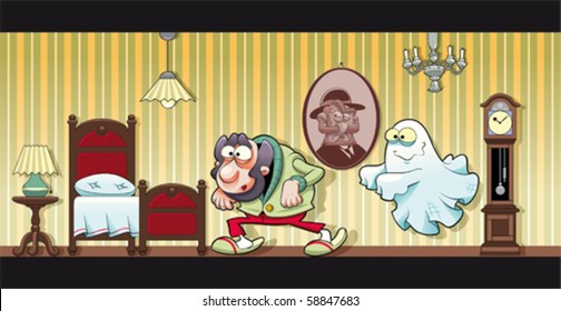 Haunted house. Funny cartoon and vector illustration