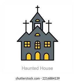 El concepto de la casa embrujada y el icono de la casa fantasma