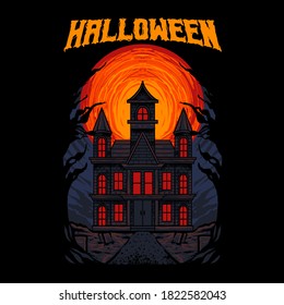 haunted house ghost vector illustration