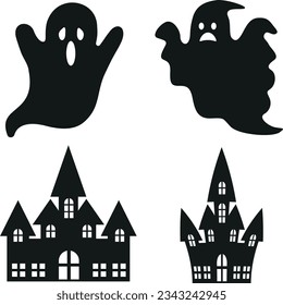 haunted house and ghosts silhouetts