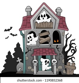 Haunted House With Ghosts Theme 5 - Eps10 Vector Illustration.