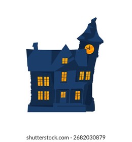 Casa assombrada com janelas brilhantes - ilustração vetorial