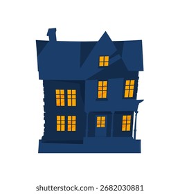 Casa assombrada com janelas brilhantes - ilustração vetorial