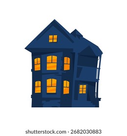 Casa assombrada com janelas brilhantes - ilustração vetorial