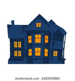 Casa assombrada com janelas brilhantes - ilustração vetorial