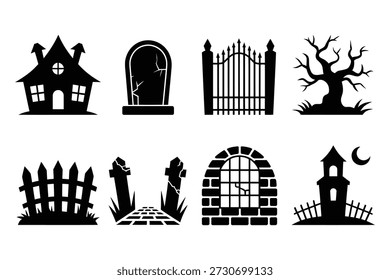 Haunted house graveyard spooky elements tombstone fence