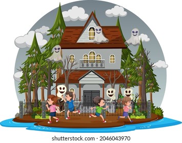 Haunted house with grey sky illustration