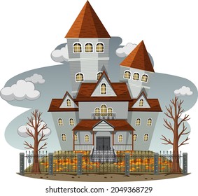 Haunted house with grey sky illustration