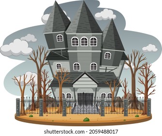 Haunted house with grey sky illustration