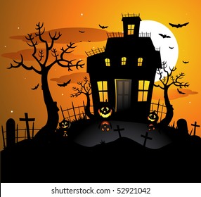 Halloween Night Background Pumpkin Haunted House Stock Vector (Royalty ...