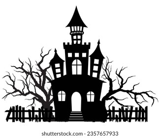 Haunted house halloween with bat and dry tree, elements for halloween greeting card, vecter illustration