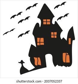 Haunted house, Halloween, bats, for logo, print, white
