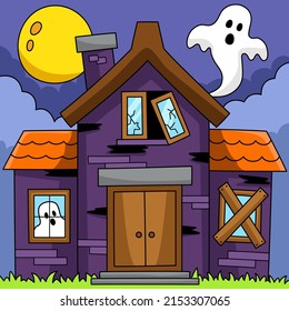 Haunted House Halloween Colored Illustration