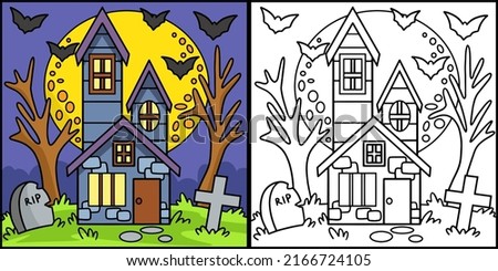 Haunted House Halloween Colored Illustration