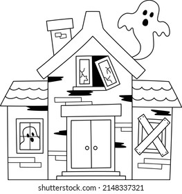 Haunted House Halloween Coloring Page Isolated