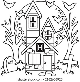 Haunted House Halloween Coloring Page for Kids