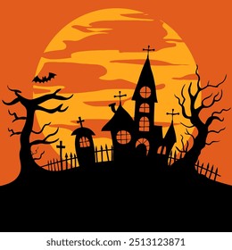 Haunted House for Halloween. Flat Vector Illustration