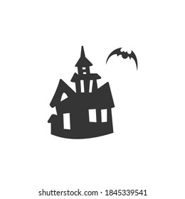 Haunted House Halloween Icon Isolated on Black and White Vector Graphic