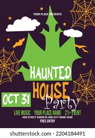 haunted house, Halloween party poster flyer social media post design