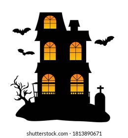 Haunted House Halloween Silhouettes. invitation template. vector illustration