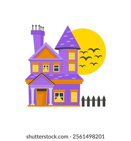 Haunted House, Halloween Vector Illustration, Isolated