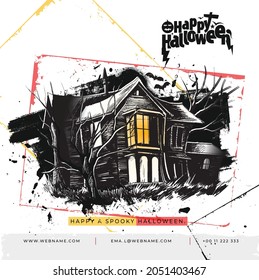 Haunted House Happy Halloween Festival Banner Template.